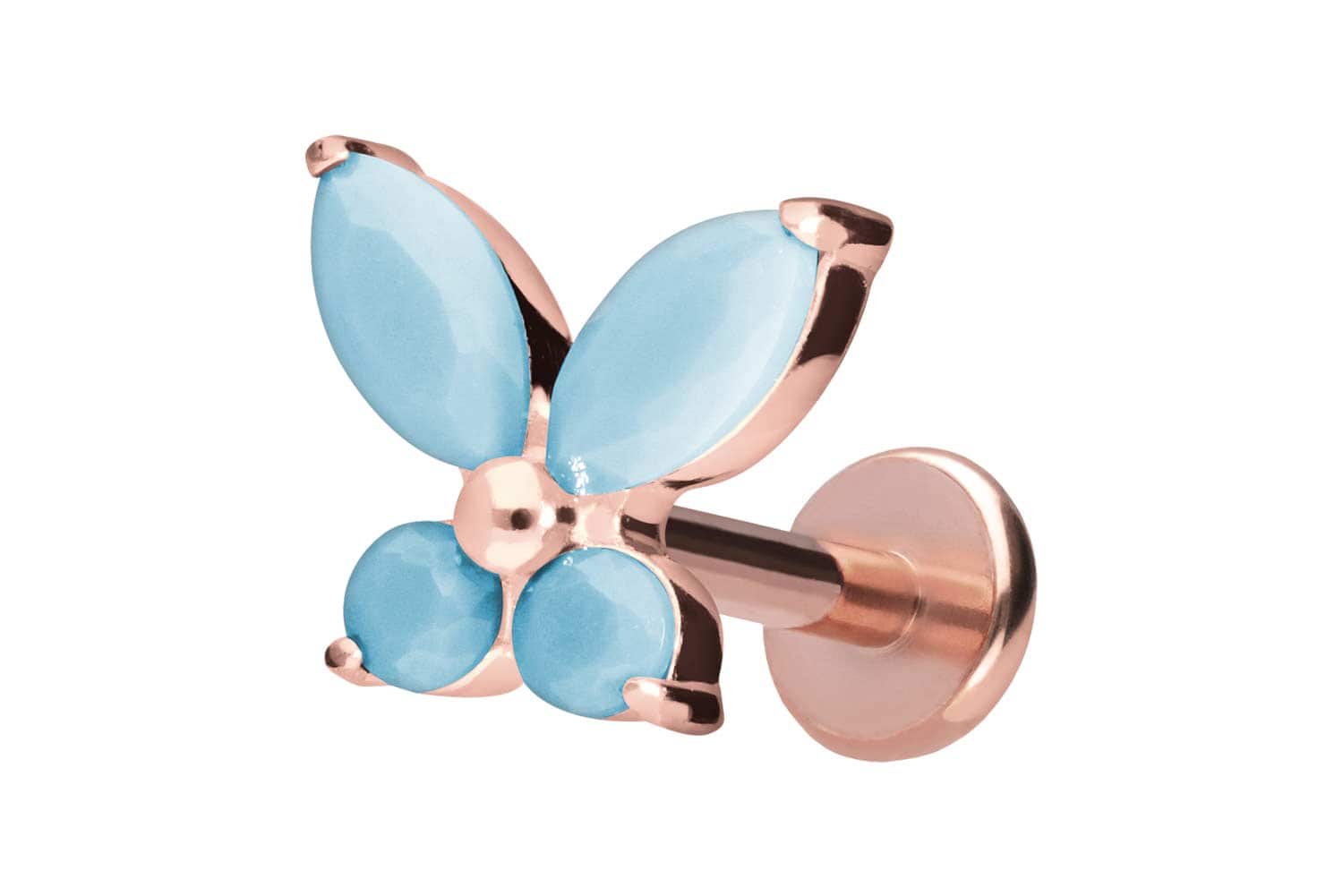 Titan Labret Piercing mit Push Fit SCHMETTERLING + SYNTHETISCHE TÜRKISE